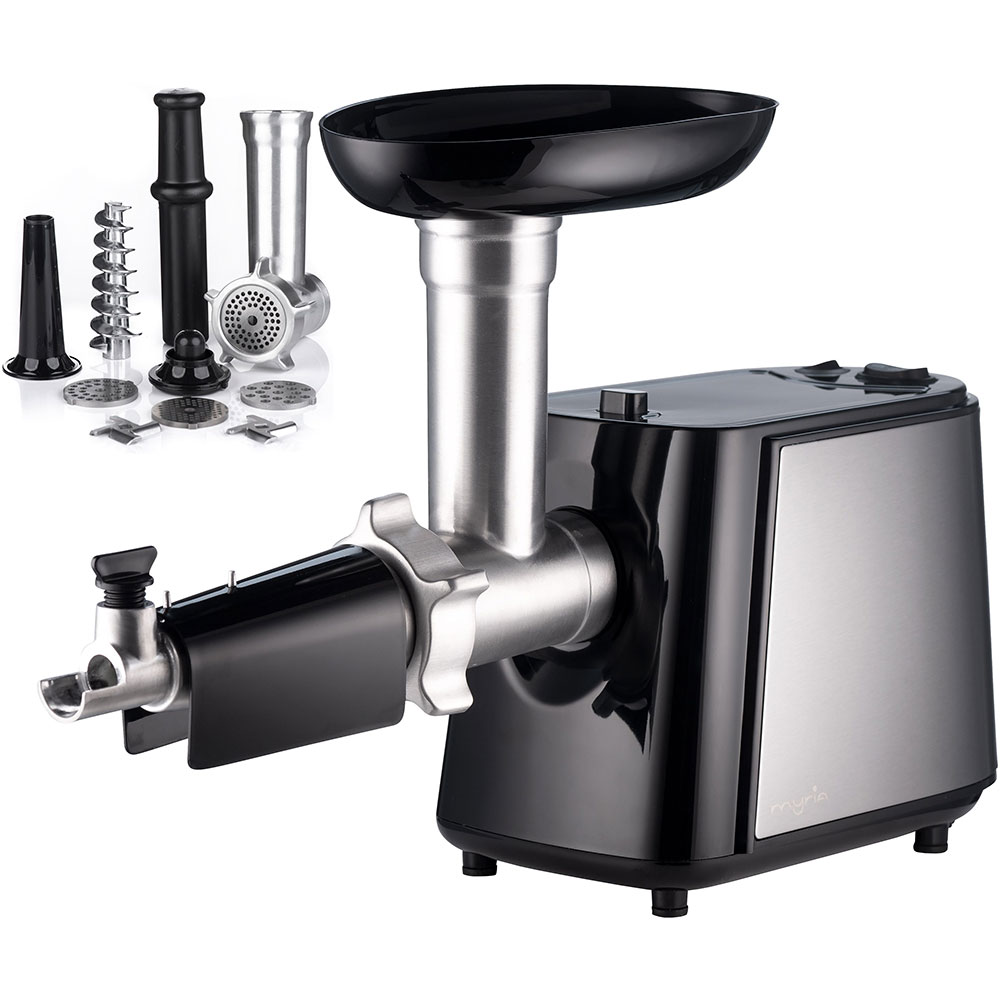 Masina de tocat carne MYRIA MY4181, 1.2kg/min, 2000W, accesoriu carnati/suc de rosii, argintiu-negru