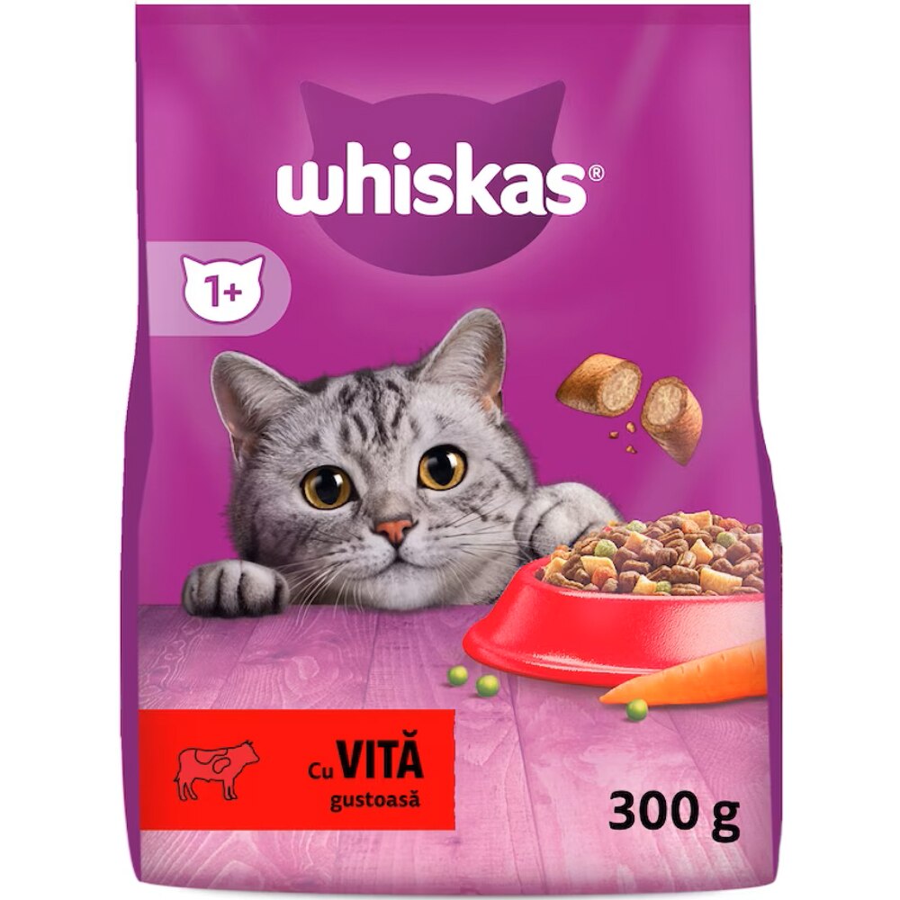 Hrana uscata pentru pisici WHISKAS, Adult, Vita, 300 g