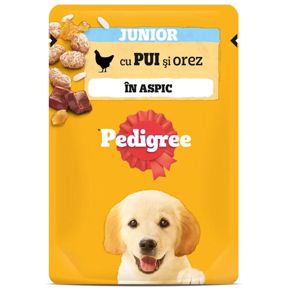 Hrana umeda pentru caini PEDIGREE, Junior, Pui si orez in aspic, 24 x 100 g