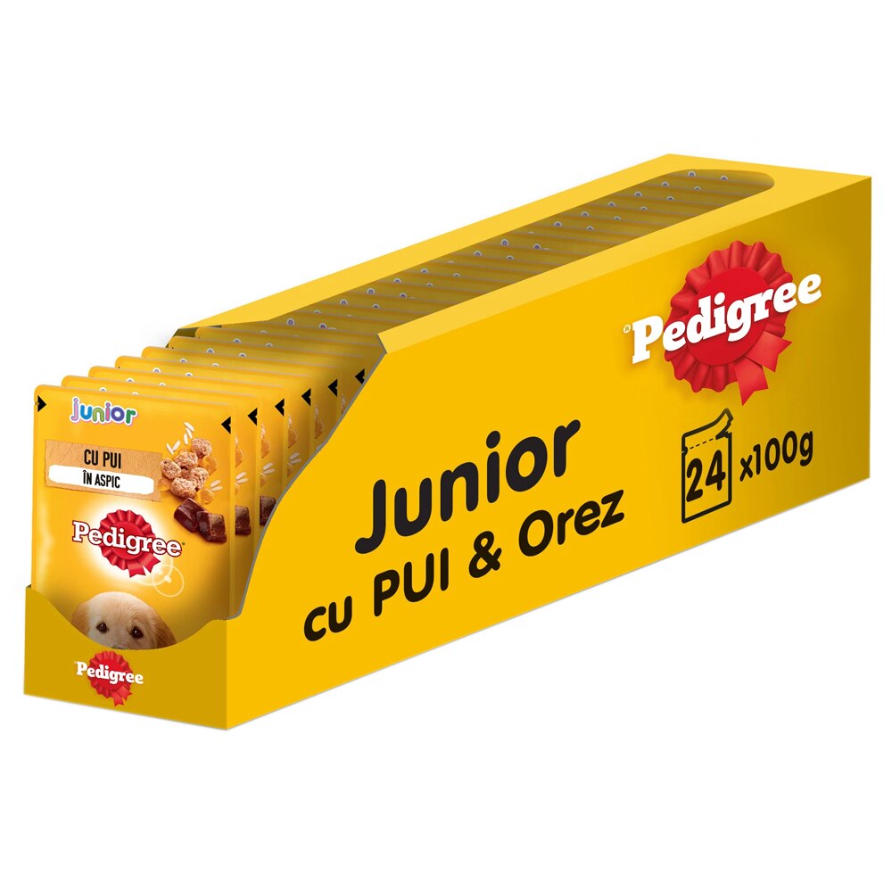 Hrana umeda pentru caini PEDIGREE, Junior, Pui si orez in aspic, 24 x 100 g