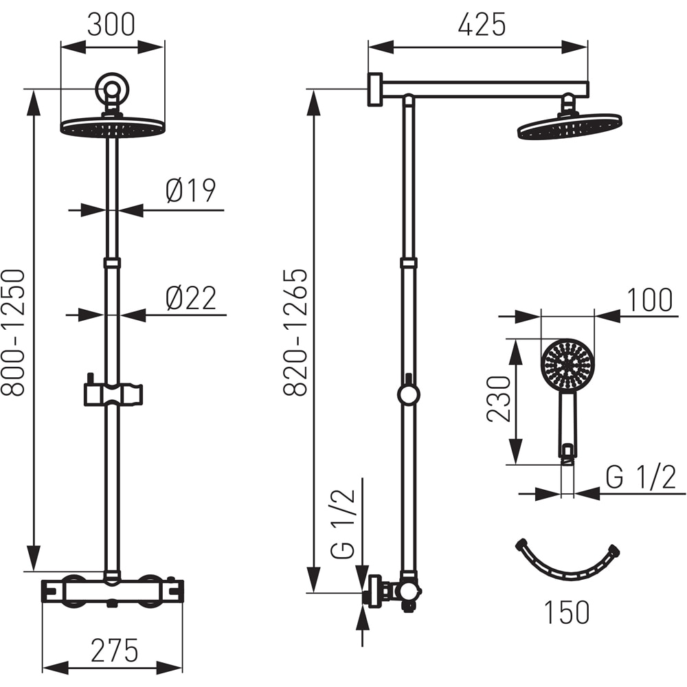Sistem dus FERRO Trevi NP75-TRV7U-GM, termostat, 3 functii, negru mat