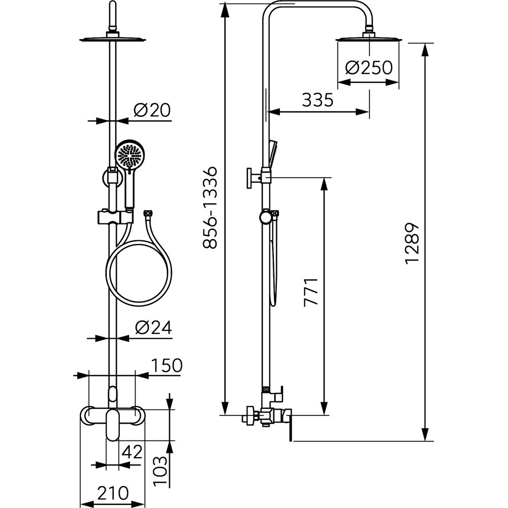 Sistem dus FERRO Talassa NP87-BAL7U, 3 functii, crom
