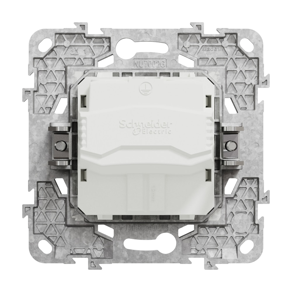 Priza SCHNEIDER Noua Unica NU503718Z, 2P+E 16A, IP20, Obturatoare, Suport fixare si gheare, alb
