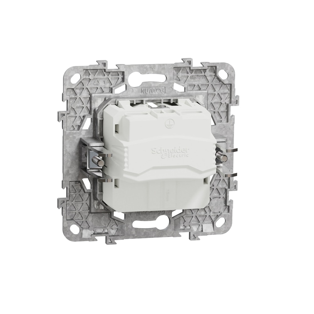 Priza SCHNEIDER Noua Unica NU503718Z, 2P+E 16A, IP20, Obturatoare, Suport fixare si gheare, alb