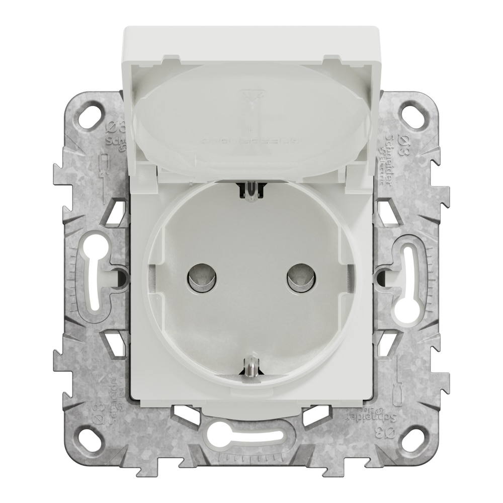 Priza SCHNEIDER Noua Unica NU508218, IP44, Suport fixare, Capac, Obturatoare, alb
