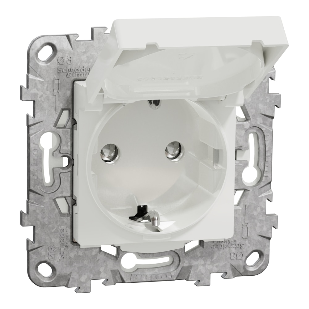 Priza SCHNEIDER Noua Unica NU508218, IP44, Suport fixare, Capac, Obturatoare, alb