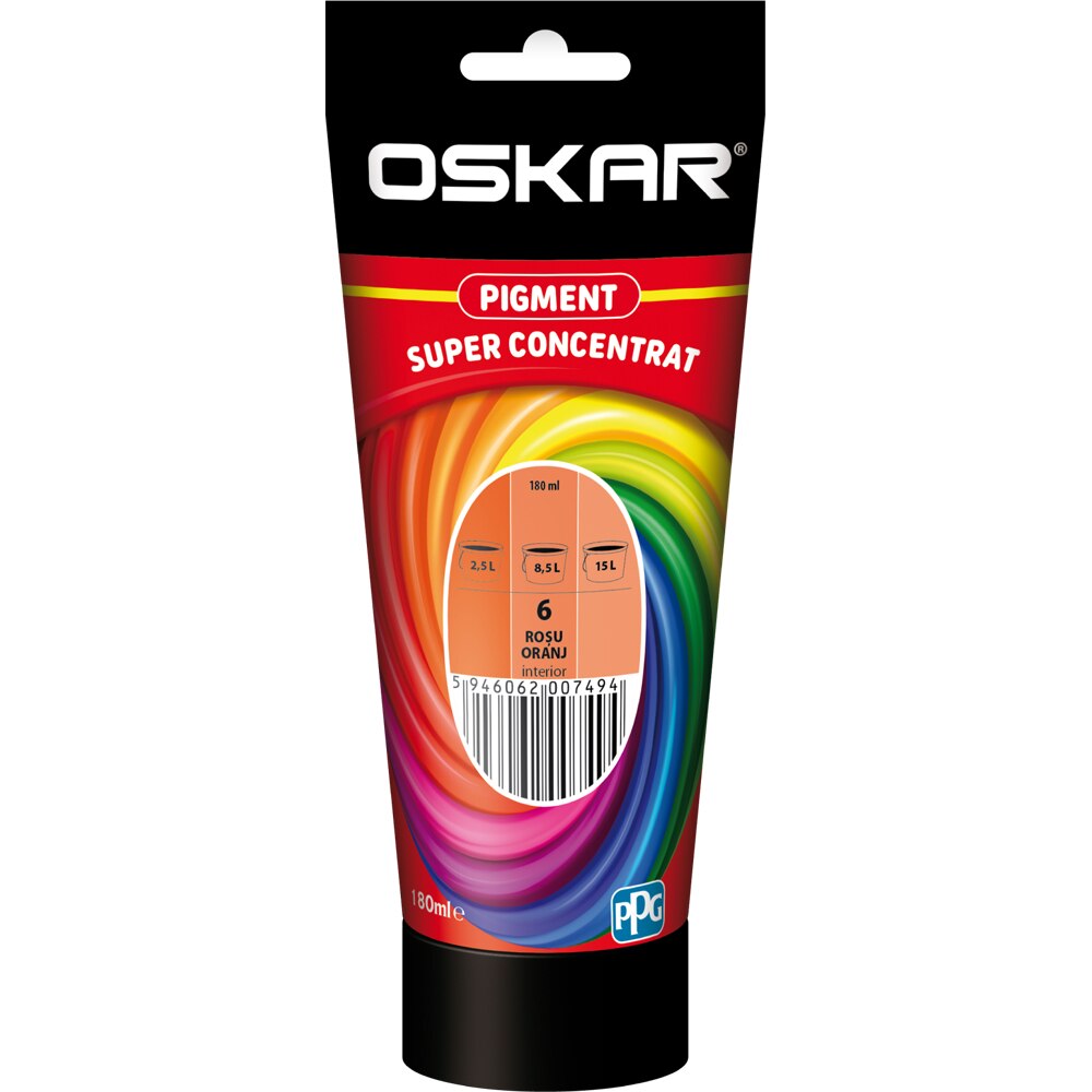 Pigment super concentrat OSKAR 6, interior/exterior, 180ml, rosu orange