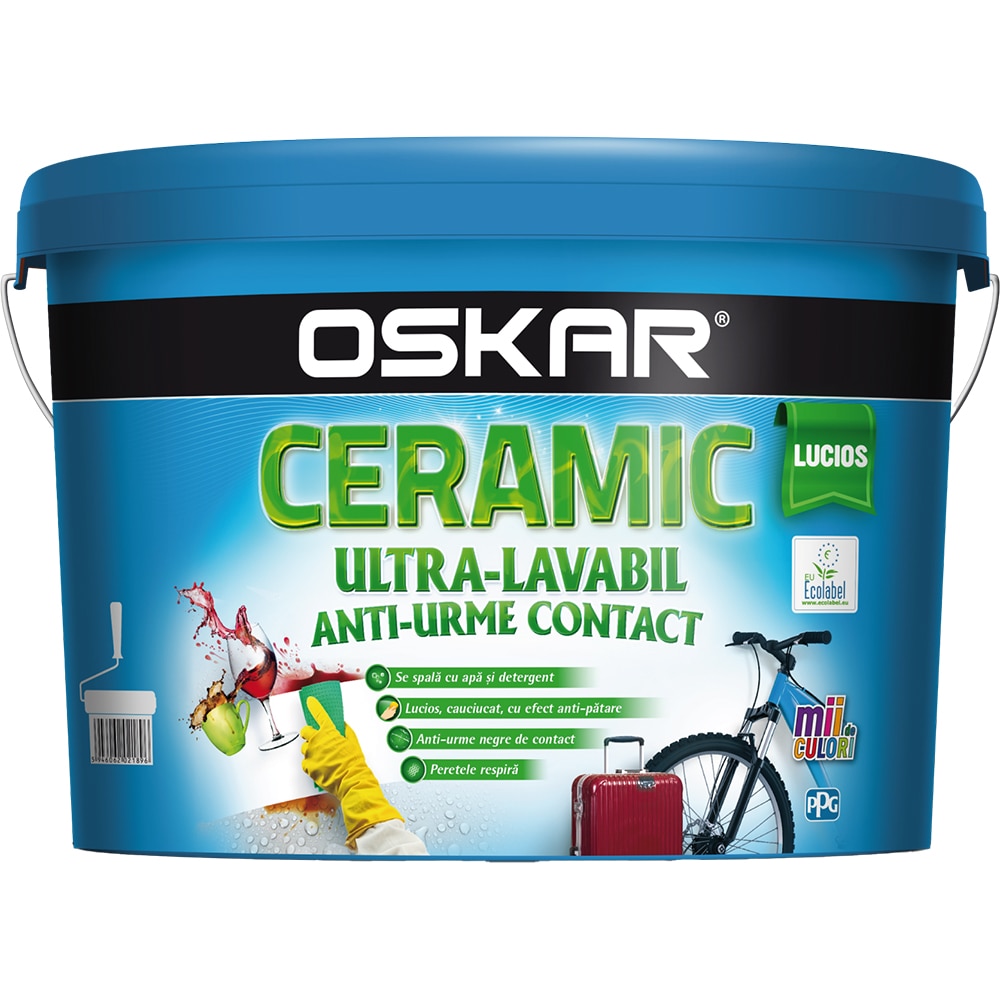 Vopsea ultra lavabila interior Oskar Ceramic, alb lucios 2.5l