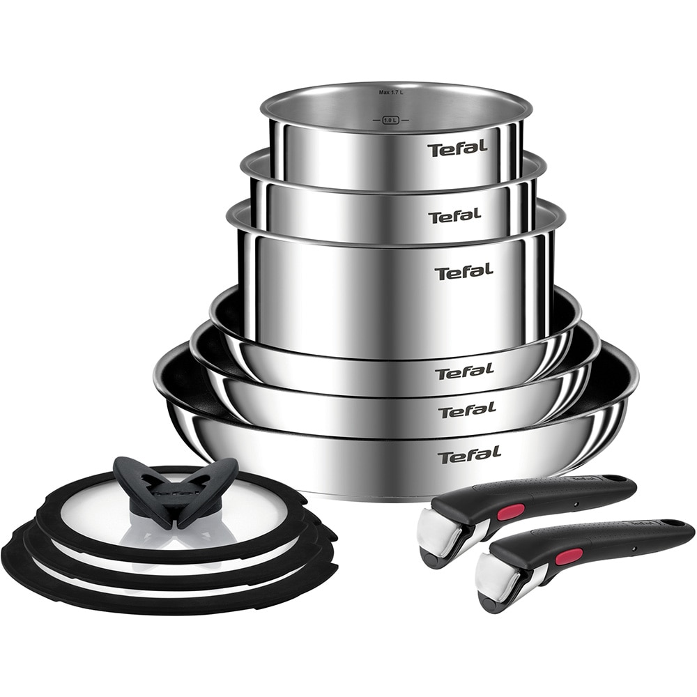 Set vase TEFAL Ingenio L897SB74, 11 piese, 16-28cm,  inox, argintiu