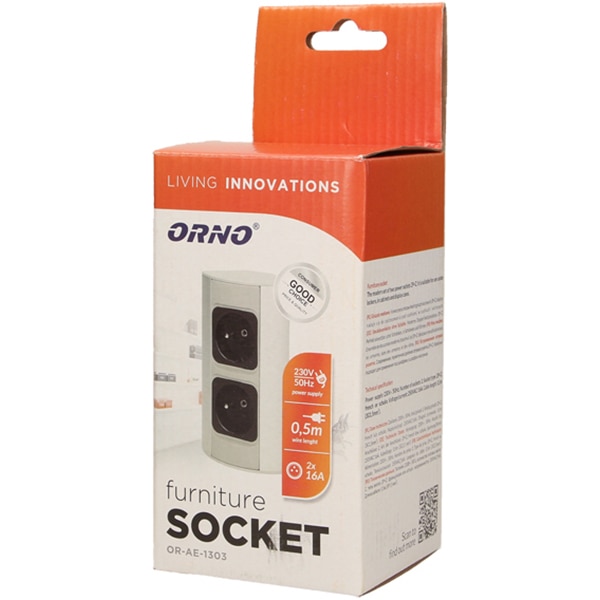 Priza externa ORNO OR-AE-1303/G(GS), 2 prize, 0.5m, argintiu