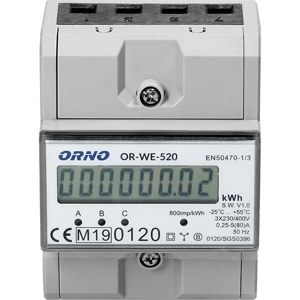 Contor trifazat ORNO OR-WE-520, 80A, 230V, IP20, alb