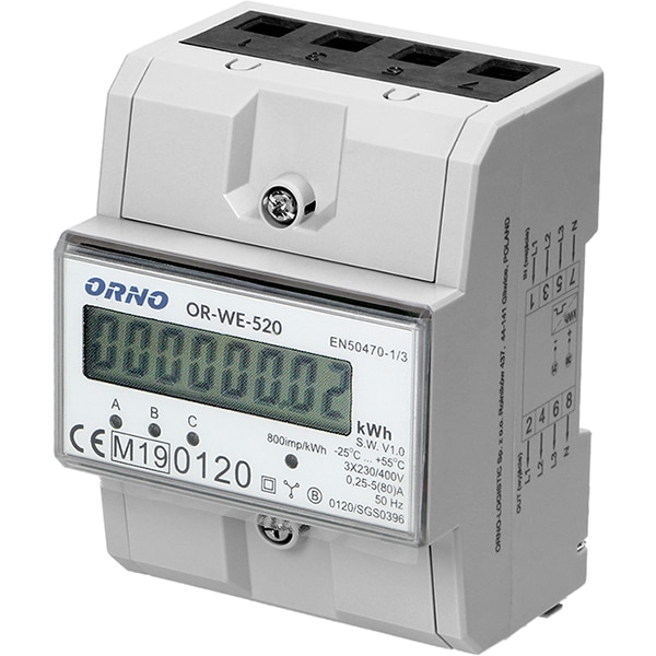 Contor trifazat ORNO OR-WE-520, 80A, 230V, IP20, alb