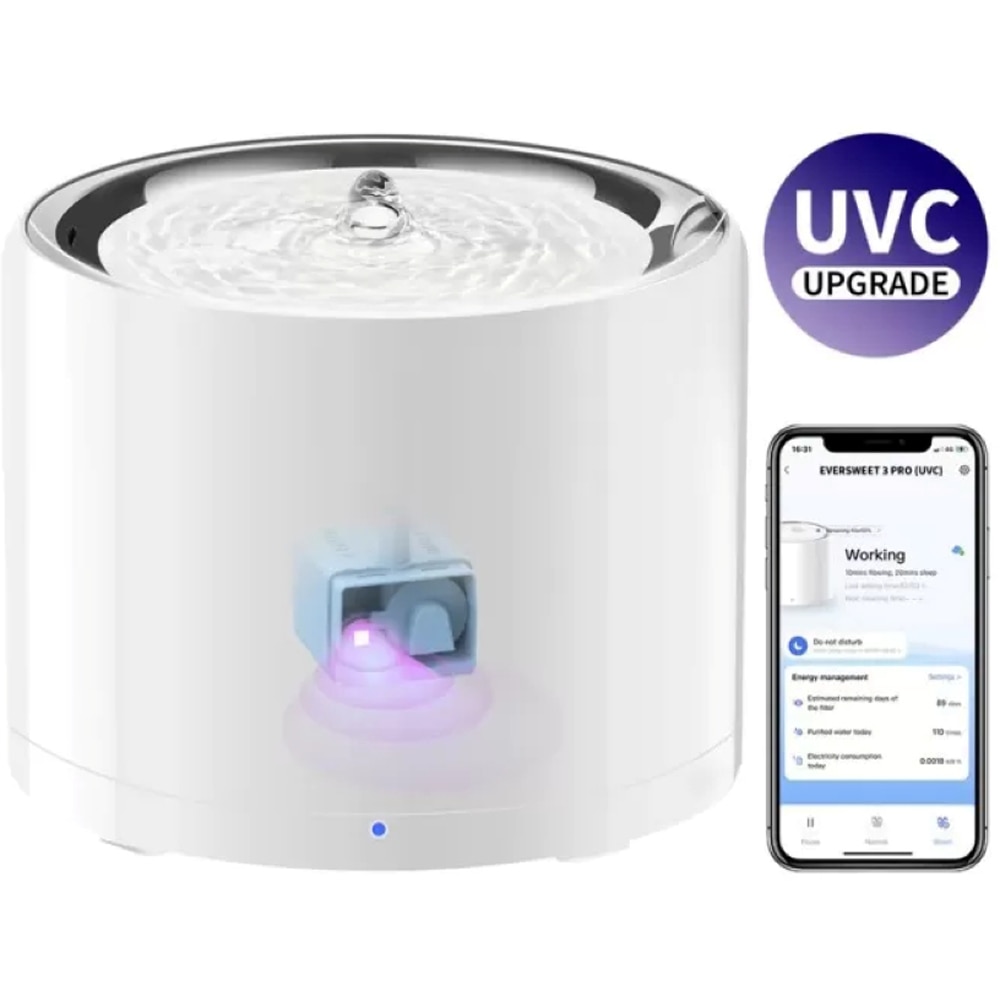 Fantana apa animale de companie PETKIT Eversweet 3 Pro, Smart, UVC, 1.8 l, gri