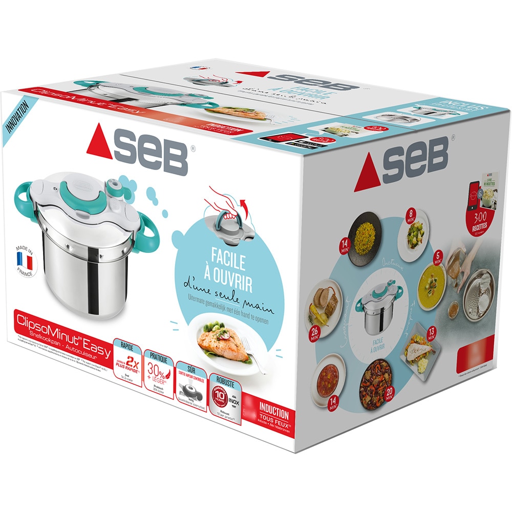 Oala sub presiune TEFAL Clipsominut Easy, 9l, inox, argintiu