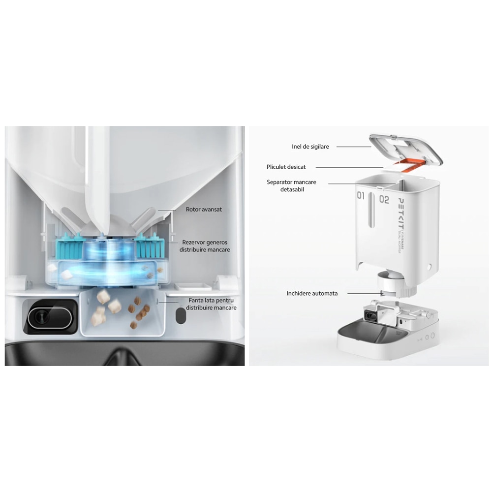 Hranitor automat animale de companie PETKIT Yumshare Dual Hopper, Camera Full HD, 5 l, alb