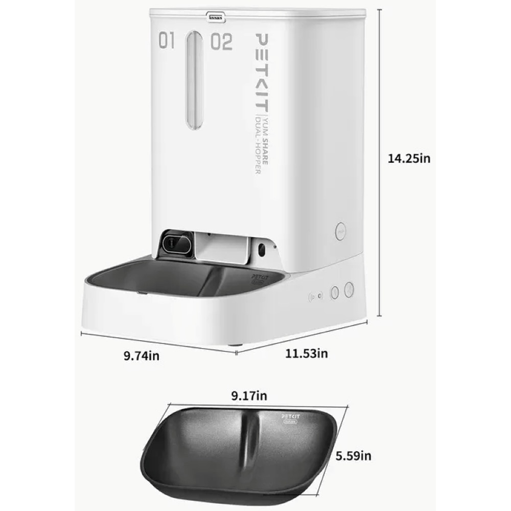 Hranitor automat animale de companie PETKIT Yumshare Dual Hopper, Camera Full HD, 5 l, alb