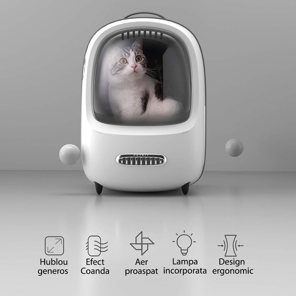 Rucsac transport animale de companie PETKIT Cat Travel, Hublou, plastic, 33 x 30 x 45 cm, alb