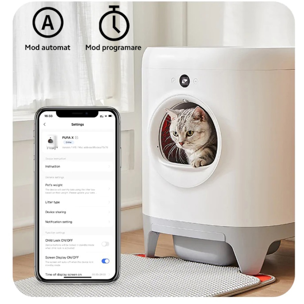 Litiera acoperita PETKIT Pura X, Smart, ABS, 50.4 x 53.2 x 64.6 cm, alb