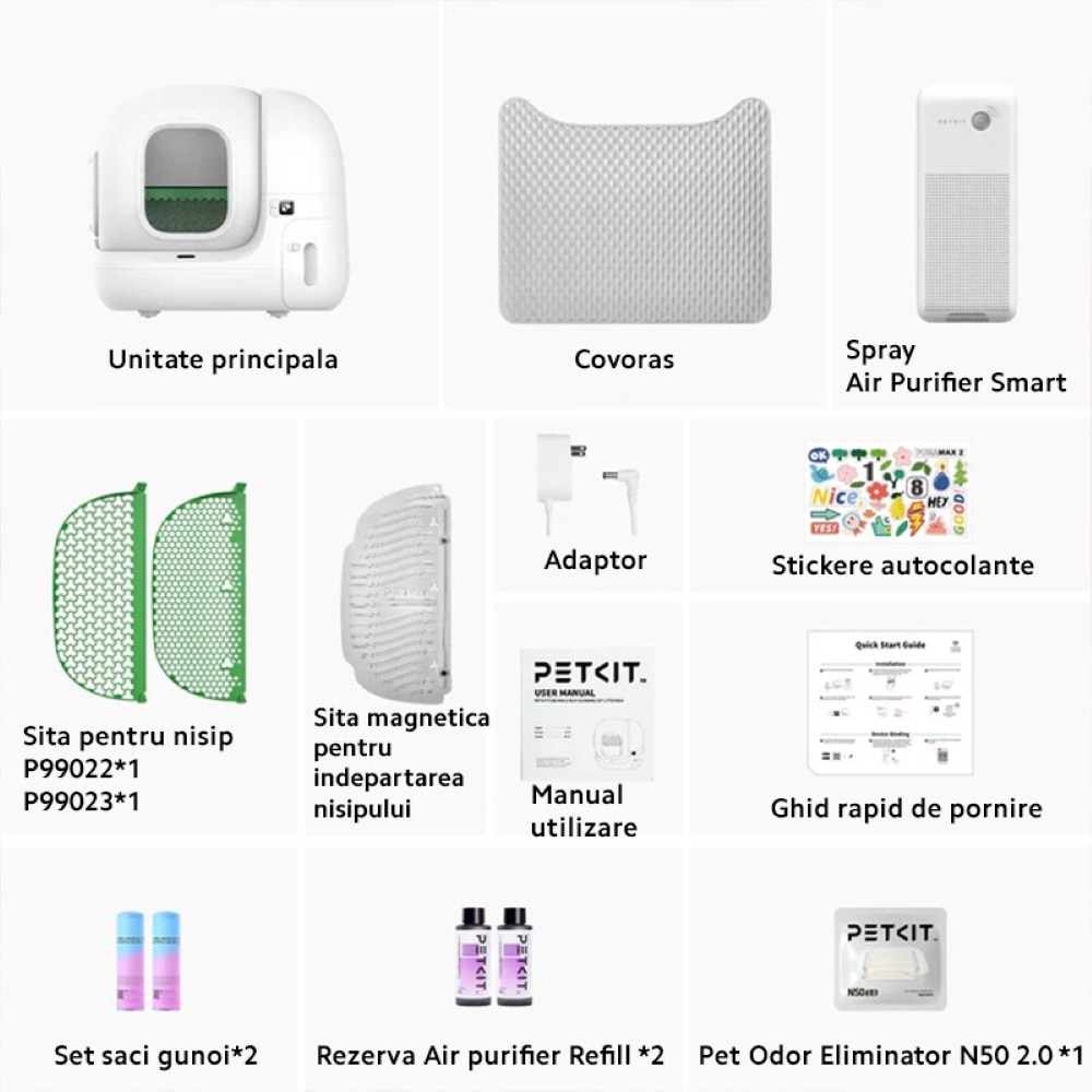 Litiera acoperita PETKIT Pura Max 2, Smart, ABS, 65 x 56 x 63 cm, alb