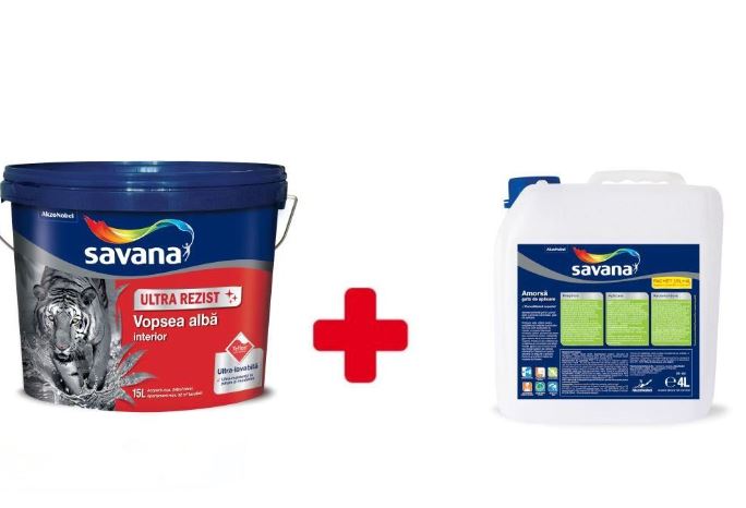 Pachet vopsea lavabila Savana, 15 L + amorsa 4 L