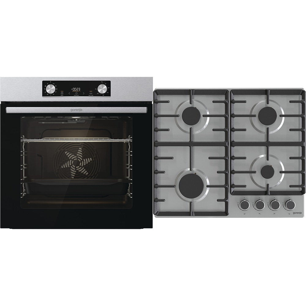 Set cuptor incorporabil GORENJE BO6735E02X, Electric, Autocuratare Aqua Clean, 77 l, Clasa A + Plita incorporabila G642ABX, Gaz, 4 arzatoare, inox