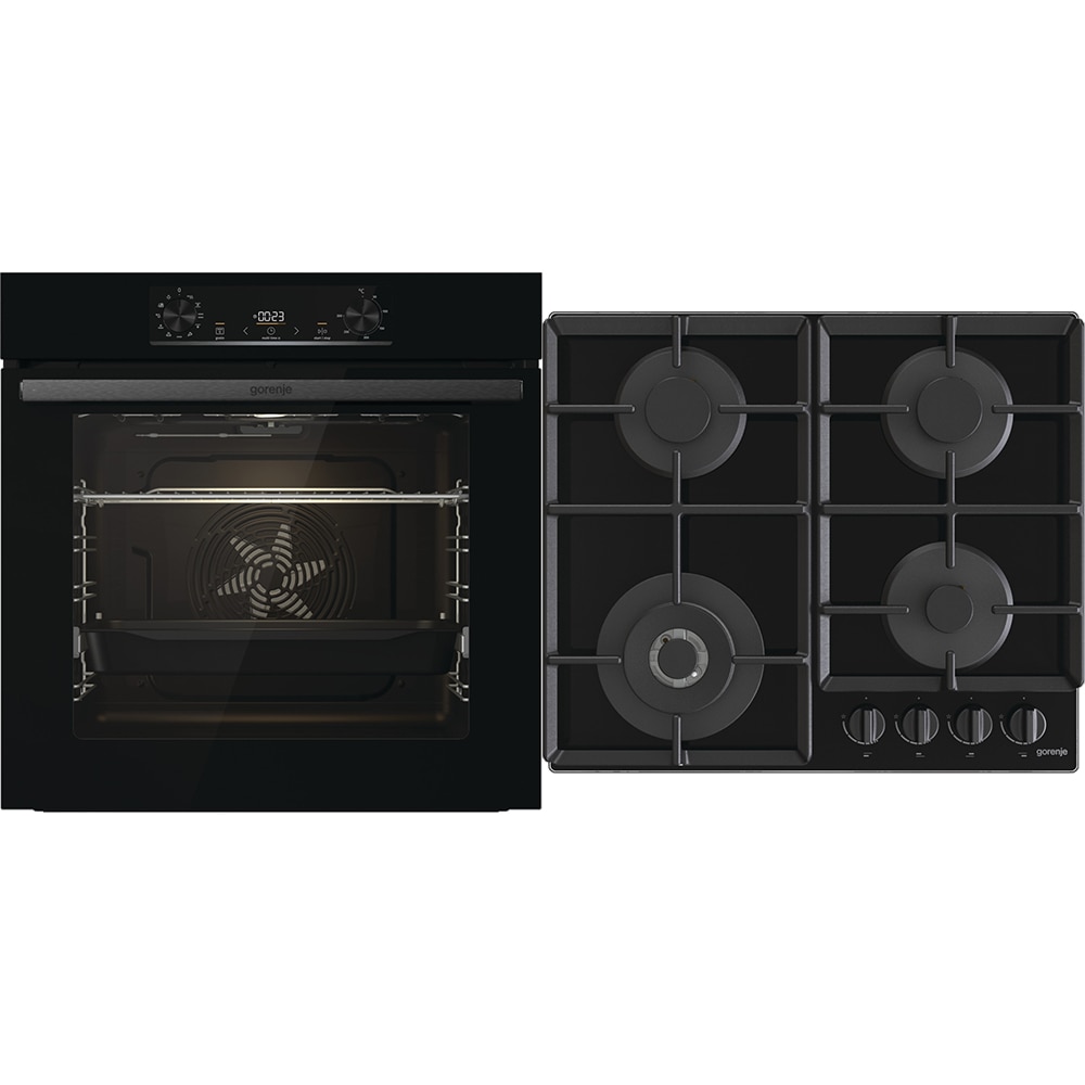 Set cuptor incorporabil GORENJE BO6735E05B, Electric, Autocuratare Aqua Clean, 77 l, Clasa A + Plita incorporabila GTW641EB, Gaz, 4 arzatoare, negru