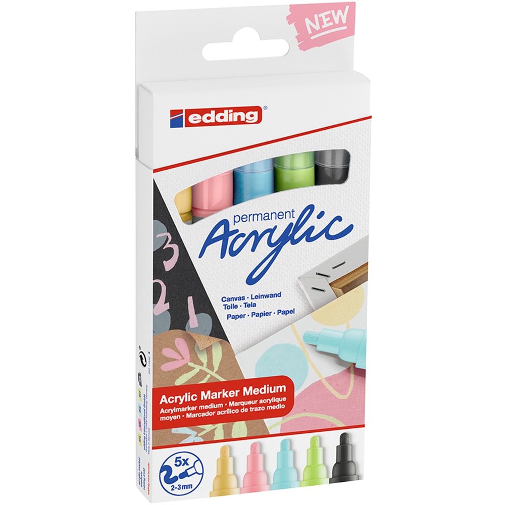 Set marker acrilic EDDING 5100, 2-3 mm, 5 bucati, culori pastel