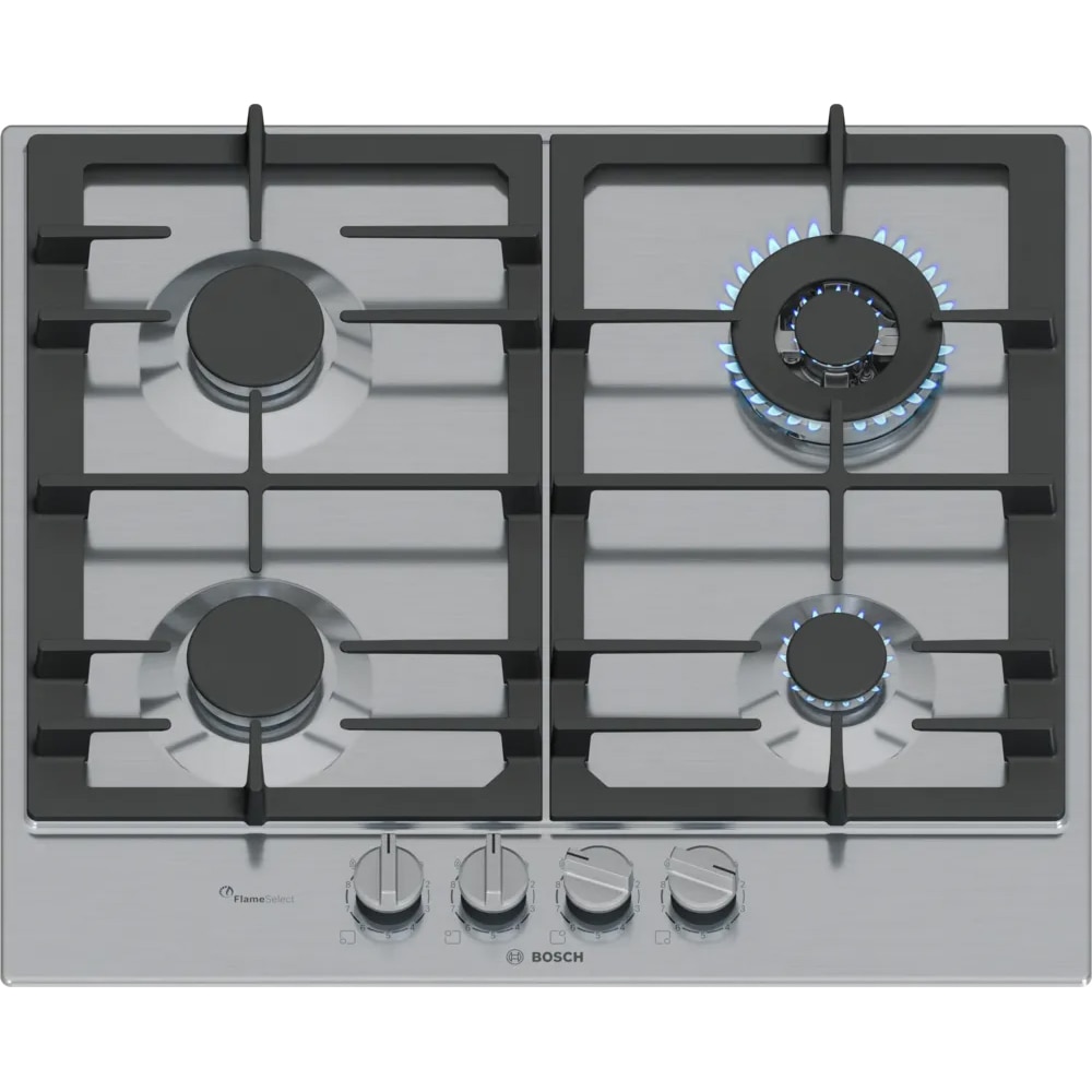 Plita incorporabila BOSCH PCH6A5I90, Gaz, 4 arzatoare, Wok, inox