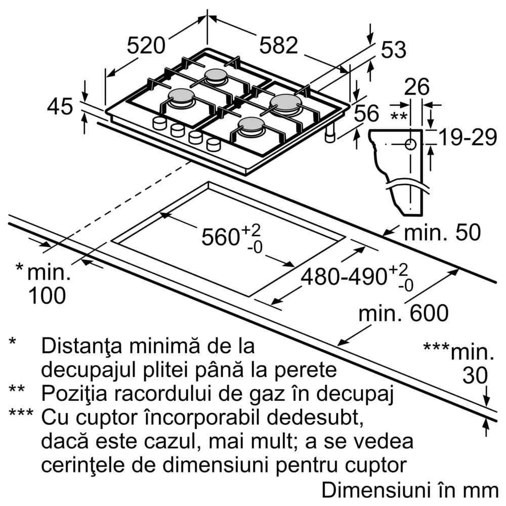Plita incorporabila BOSCH PCP6A5I90, Gaz, 4 arzatoare, inox