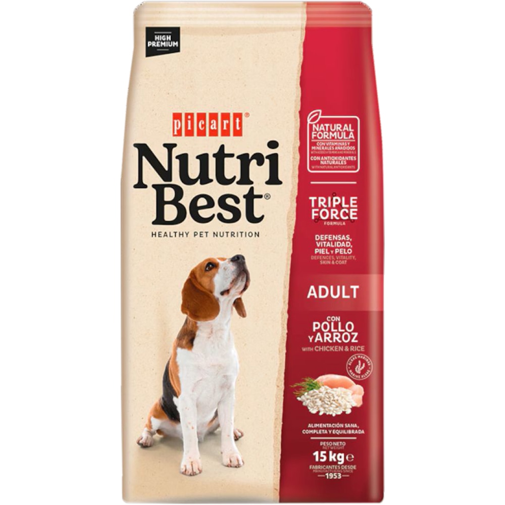 Hrana uscata pentru caini NUTRIBEST, Adult, Pui si orez, 15 kg