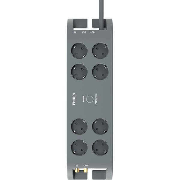 Prelungitor cu protectie PHILIPS SPN5185A/58, 8 prize, 2m, gri