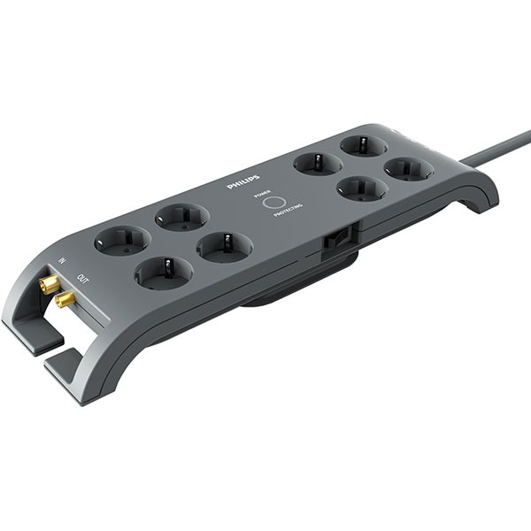Prelungitor cu protectie PHILIPS SPN5185A/58, 8 prize, 2m, gri