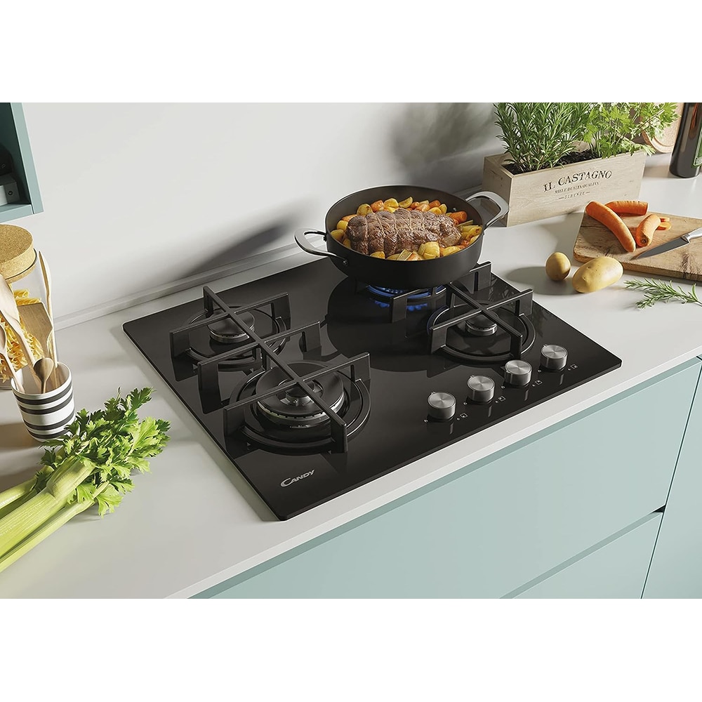 Plita incorporabila CANDY CDK6GF4WEKB, Gaz, 4 arzatoare, Wok, negru