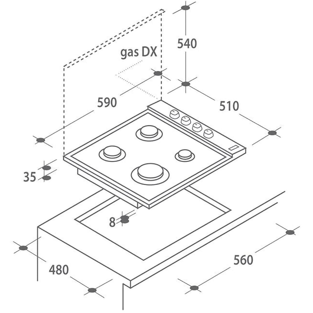 Plita incorporabila CANDY CHW6LBB, Gaz, 4 arzatoare, negru