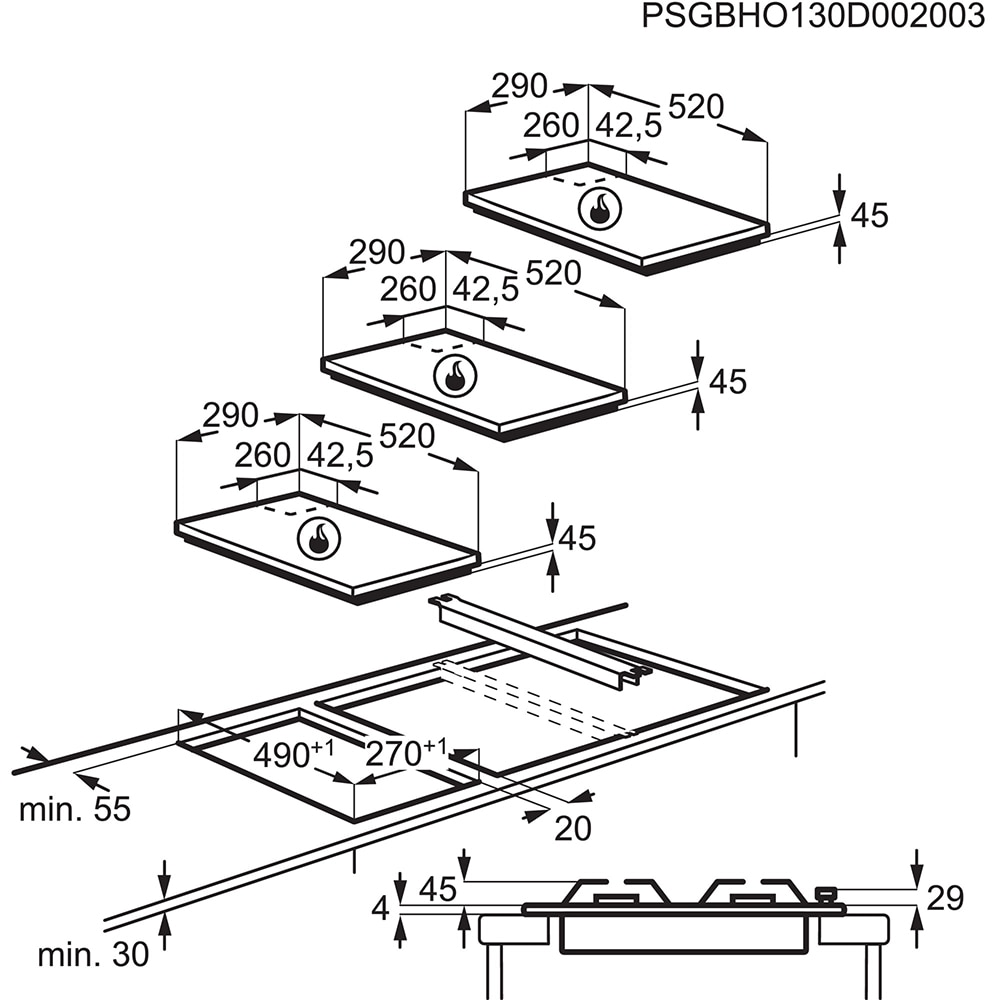 Plita incorporabila ELECTROLUX EGC3322NVK, Gaz, 2 arzatoare, negru