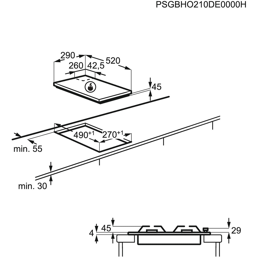 Plita incorporabila ELECTROLUX EGC3322NVK, Gaz, 2 arzatoare, negru