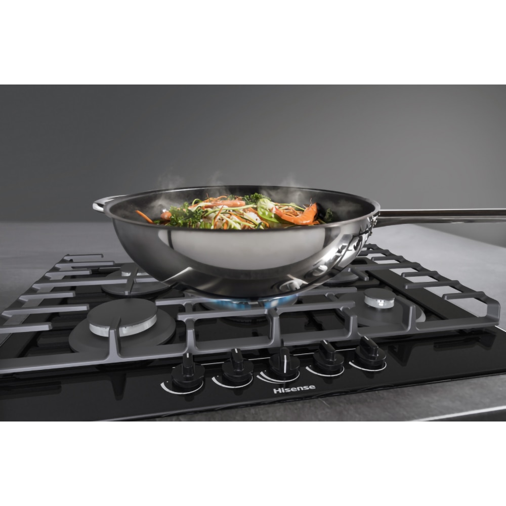 Plita incorporabila HISENSE GG773B, Gaz, 5 arzatoare, Wok, negru