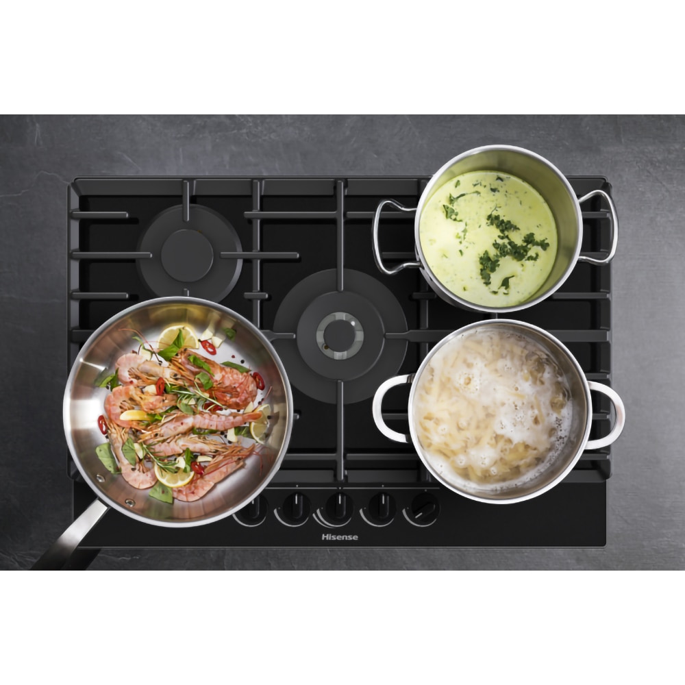 Plita incorporabila HISENSE GG773B, Gaz, 5 arzatoare, Wok, negru