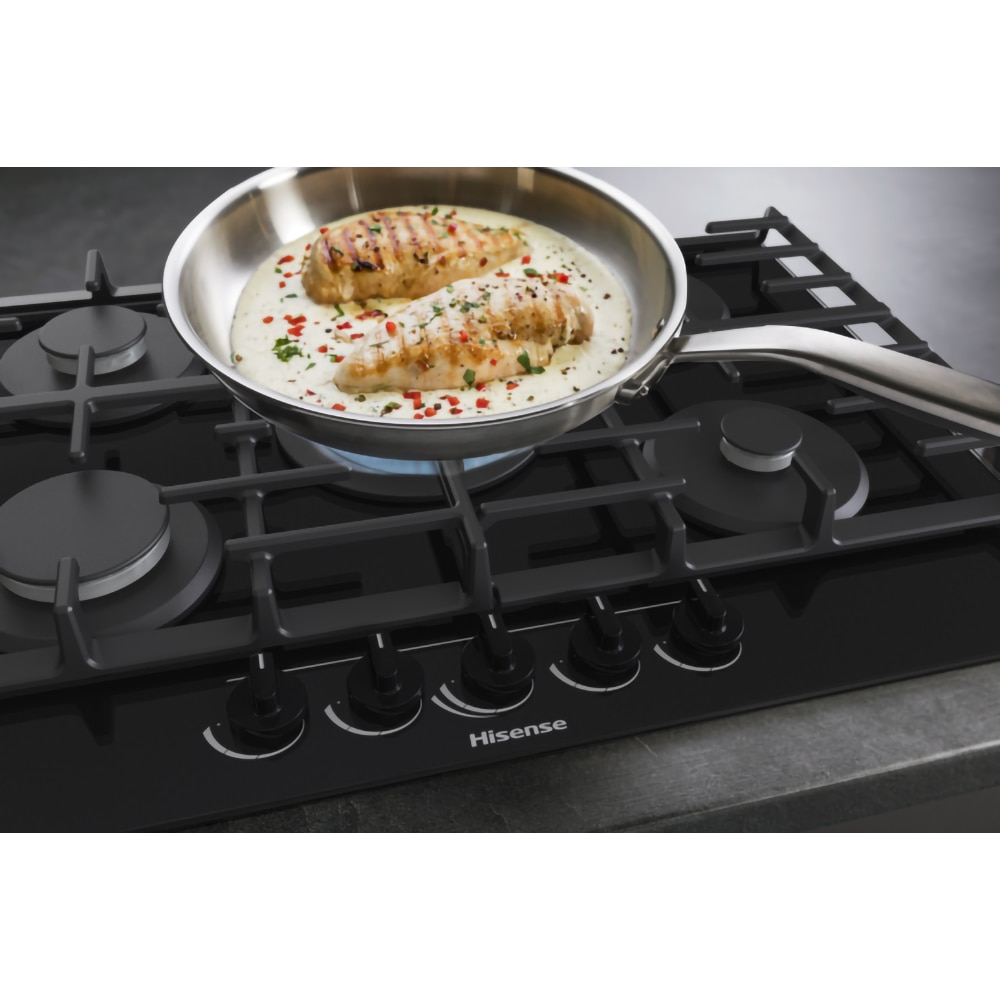 Plita incorporabila HISENSE GG773B, Gaz, 5 arzatoare, Wok, negru