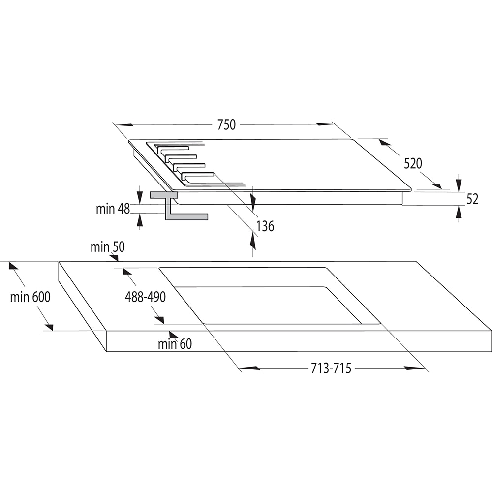 Plita incorporabila HISENSE GG773B, Gaz, 5 arzatoare, Wok, negru