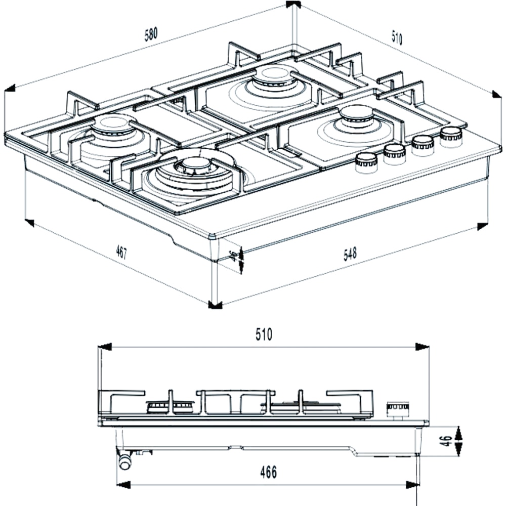 Plita incorporabila GRUNDIG GIGA6234260XE, Gaz, 4 arzatoare, Wok, inox