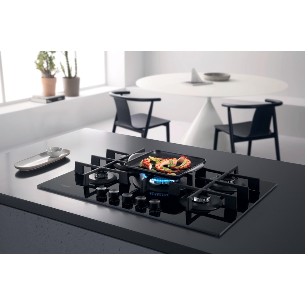 Plita incorporabila WHIRLPOOL GOWL 728/NB, Gaz, 5 arzatoare, Wok, negru
