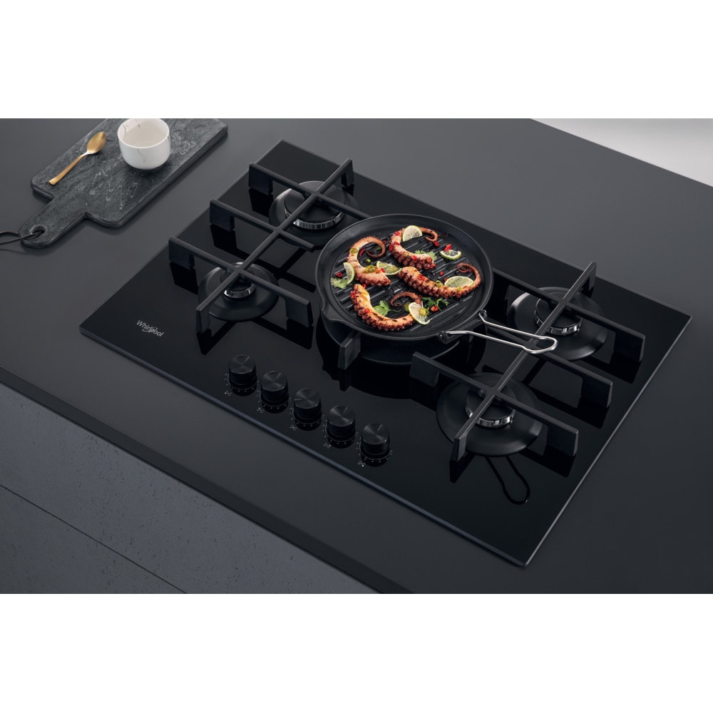 Plita incorporabila WHIRLPOOL GOWL 728/NB, Gaz, 5 arzatoare, Wok, negru