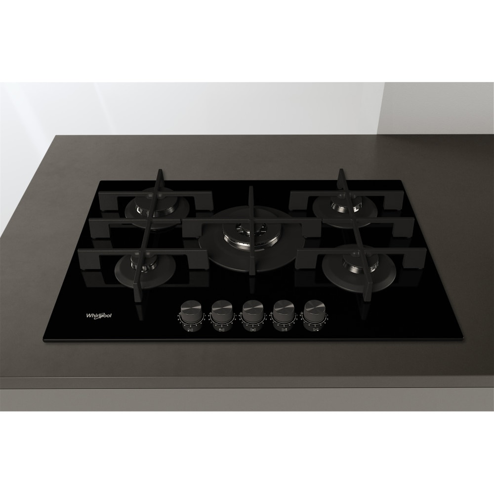 Plita incorporabila WHIRLPOOL GOWL 728/NB, Gaz, 5 arzatoare, Wok, negru