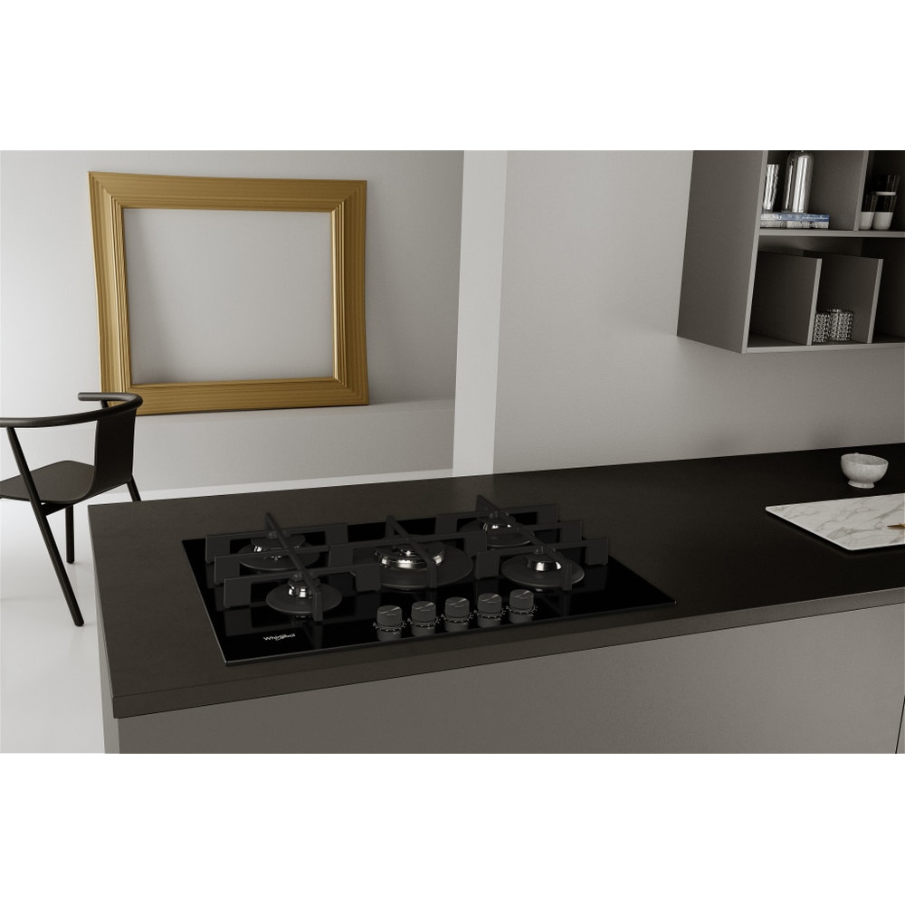 Plita incorporabila WHIRLPOOL GOWL 728/NB, Gaz, 5 arzatoare, Wok, negru