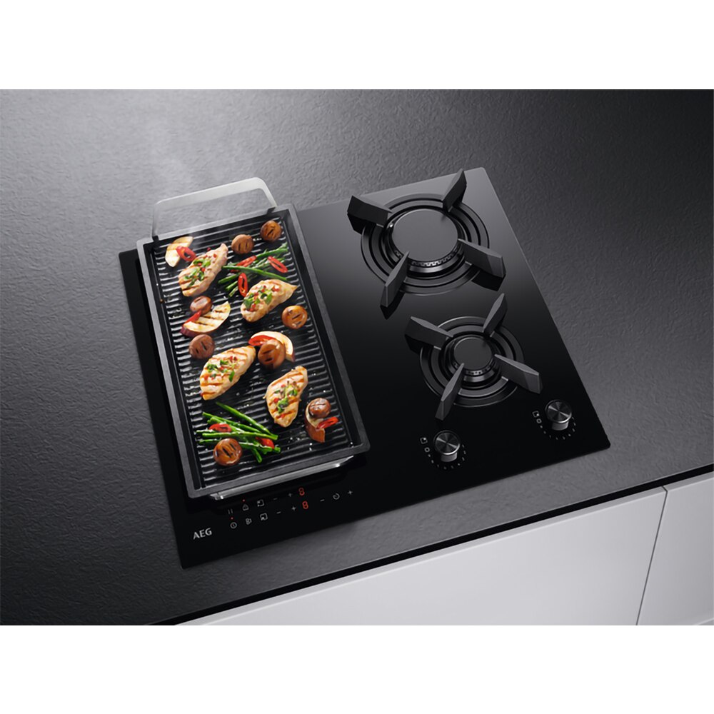 Plita incorporabila AEG HDB64623NB, Gaz + Inductie, 4 arzatoare, Touch Control, negru