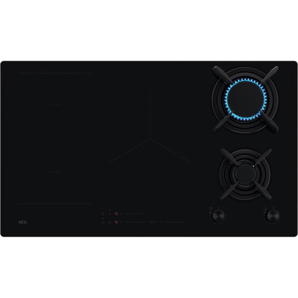 Plita incorporabila AEG HDB95623NB, Gaz + Inductie, 5 arzatoare, negru