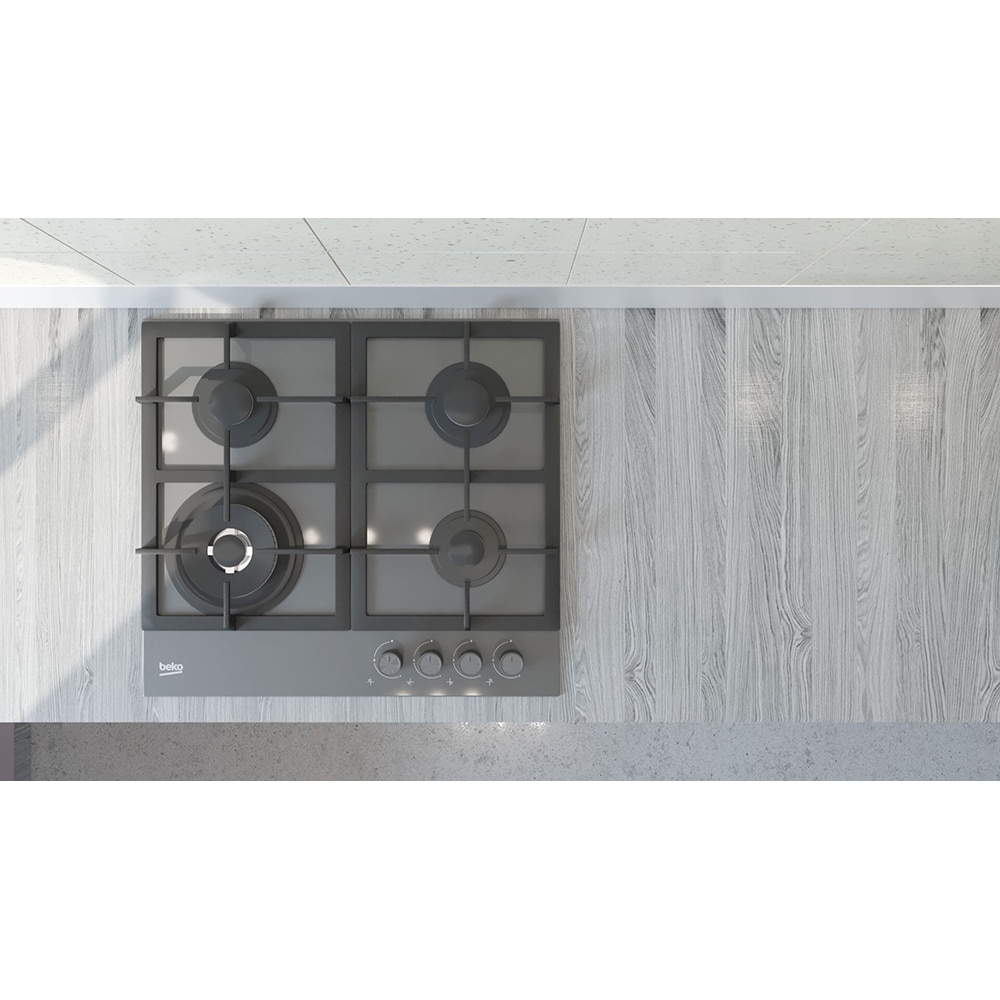 Plita incorporabila BEKO HILW64225SZG, Gaz, 4 arzatoare, Wok, gri zara