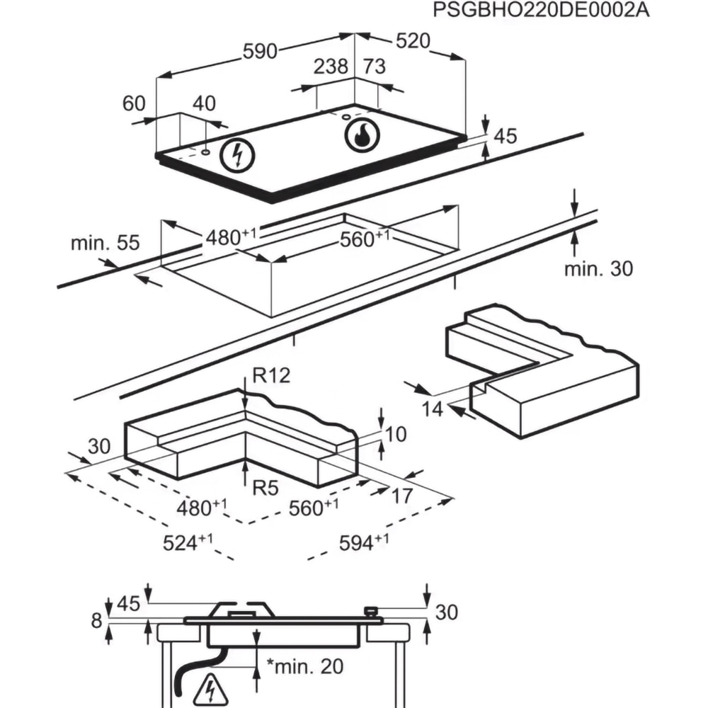 Plita incorporabila AEG HKB64453NB, Gaz, 4 arzatoare, negru