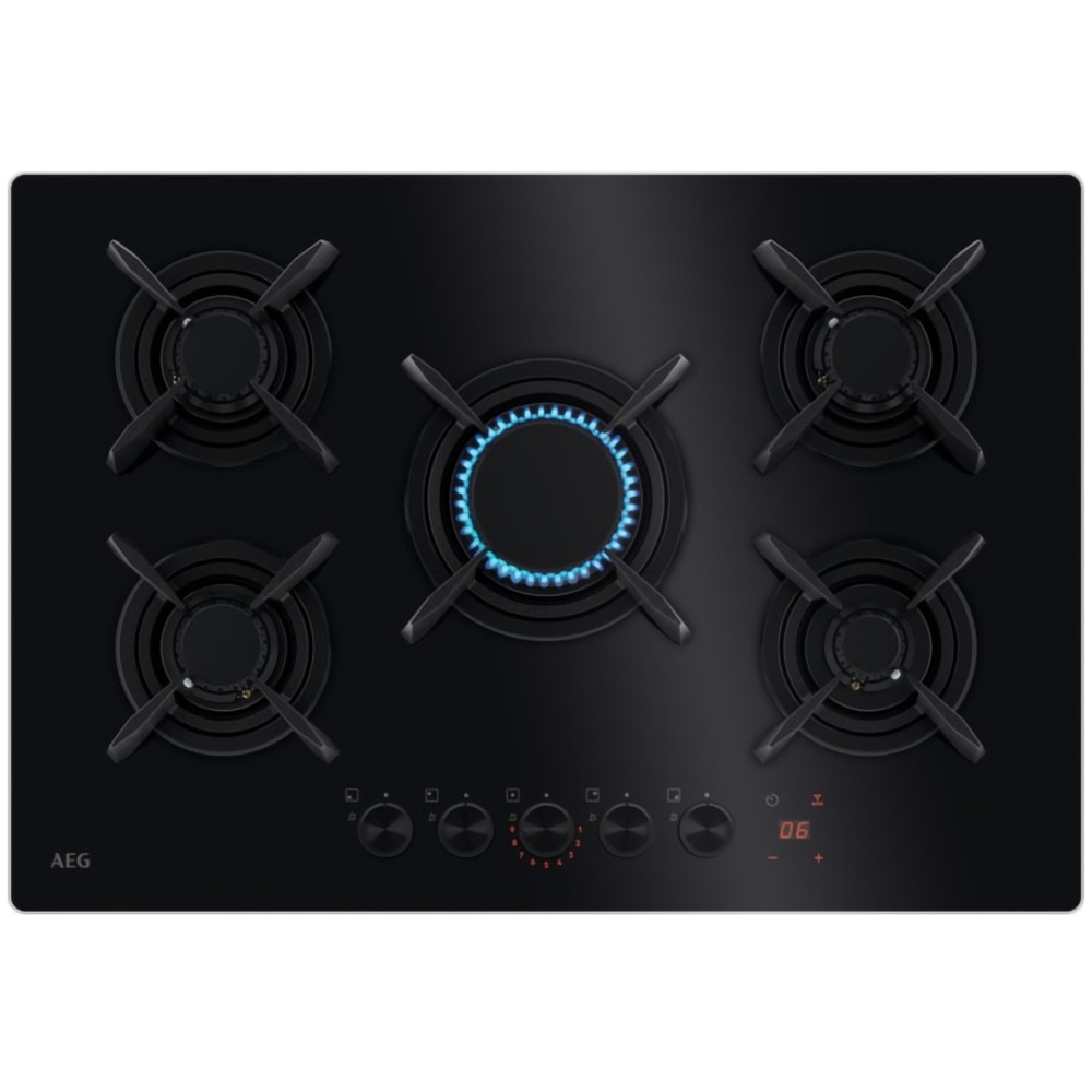 Plita incorporabila AEG HKB75453NB, Gaz, 5 arzatoare, negru